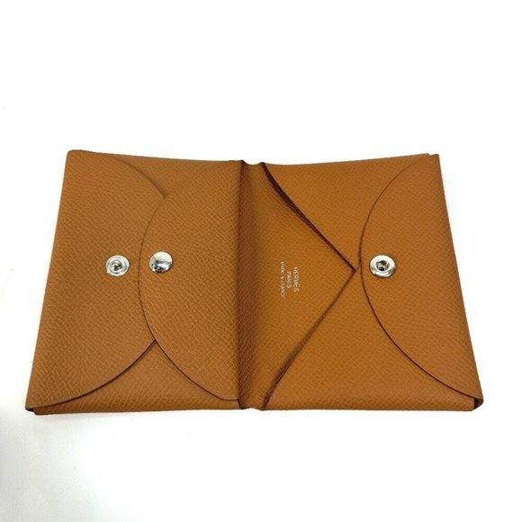 HERMES Wallet Calvi duo Coin Compartment coin purse Card Case Epsom Brown - Picture 8 of 15